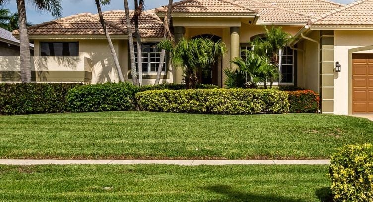 fertilized grass in front of florida home